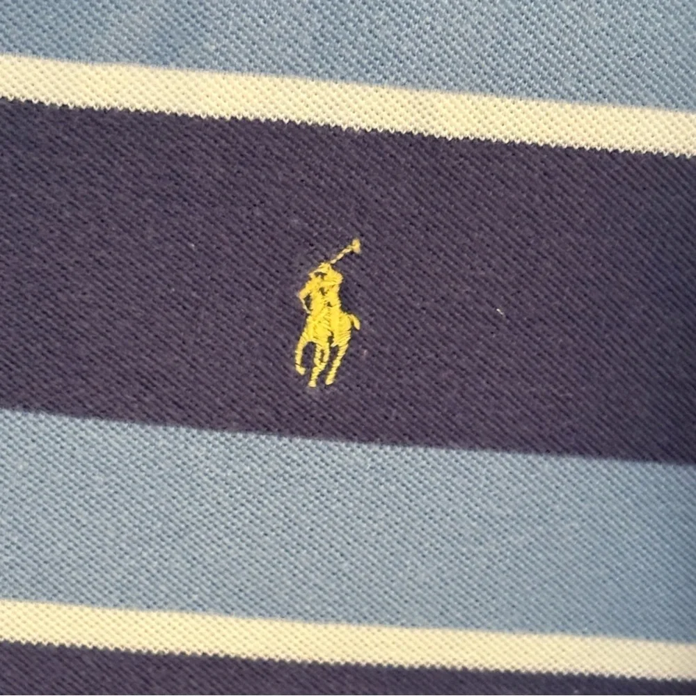 Vintage Polo Ralph Lauren Men's Polo with Navy and Light Blue Stripes